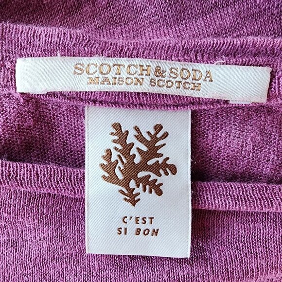 Scotch & Soda Maison Scotch Womens Medium Top Linen Short Sleeve Purple T-Shirt - Picture 6 of 8